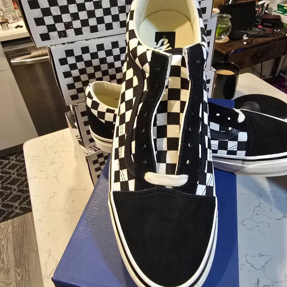 Vans Premium Old Skool Checkerboard Black White VN000D56BZW Check Skate Mens 12 - Picture 2 of 9